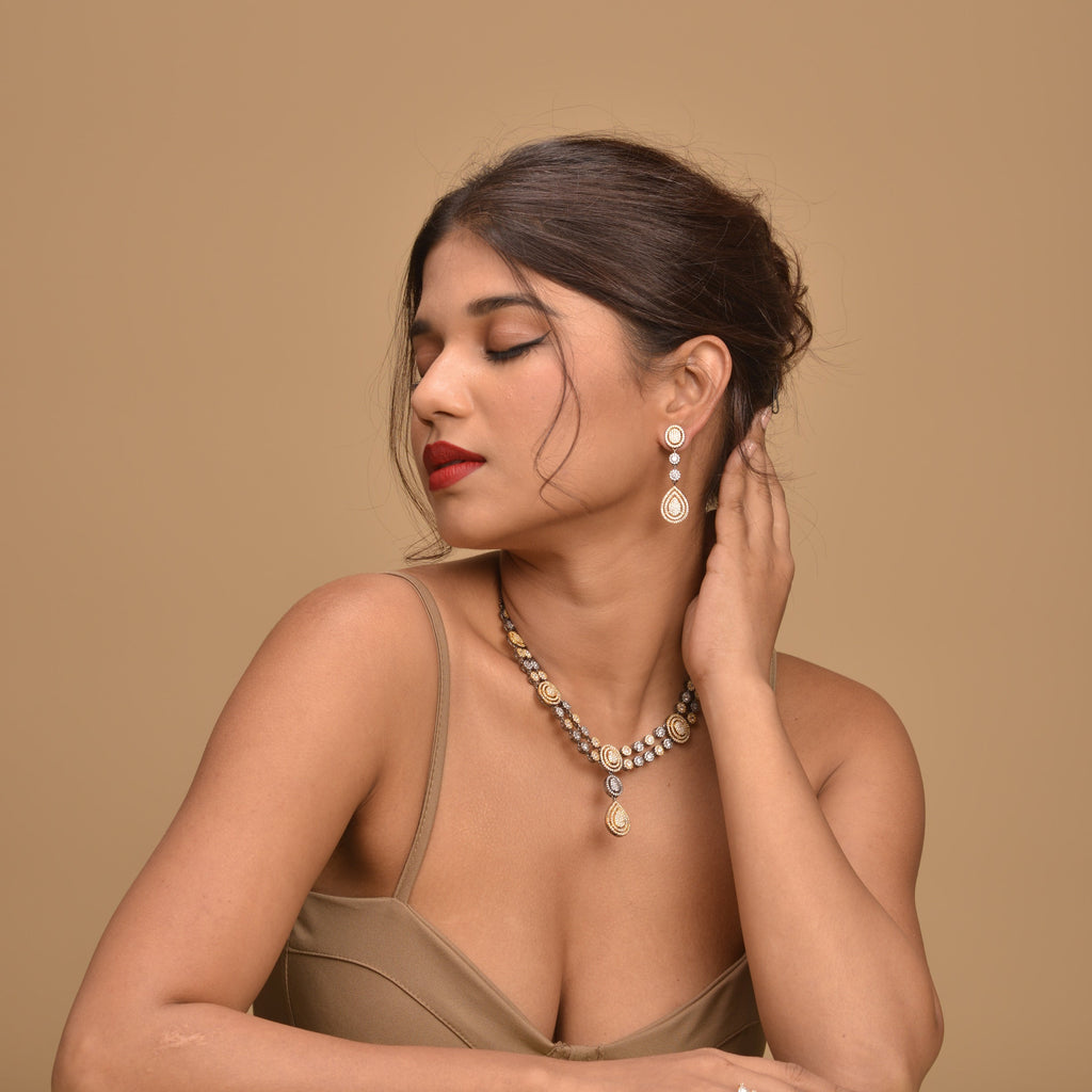 Mystique Black Gold Valor | Luxury CZ Crystal Necklace Set