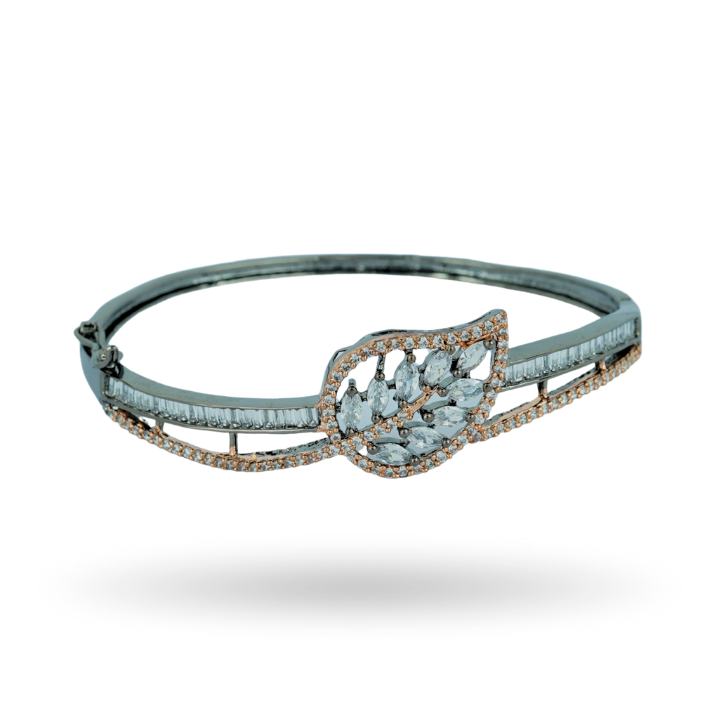 Leafy Crystal | White | Black & Rose Gold Plated | Luxury Crystal Bracelet