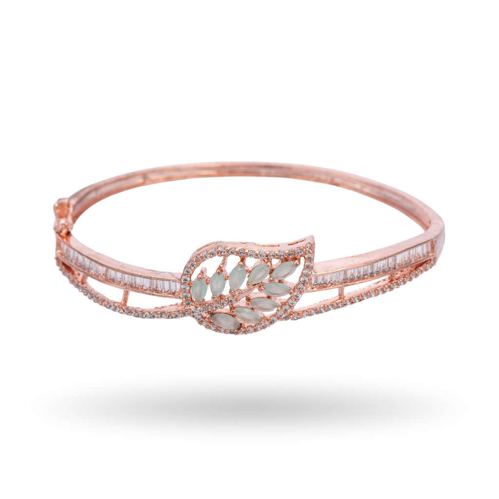 Leafy Crystal | Mint Green | Rose Gold Plated | Luxury Crystal Bracelet