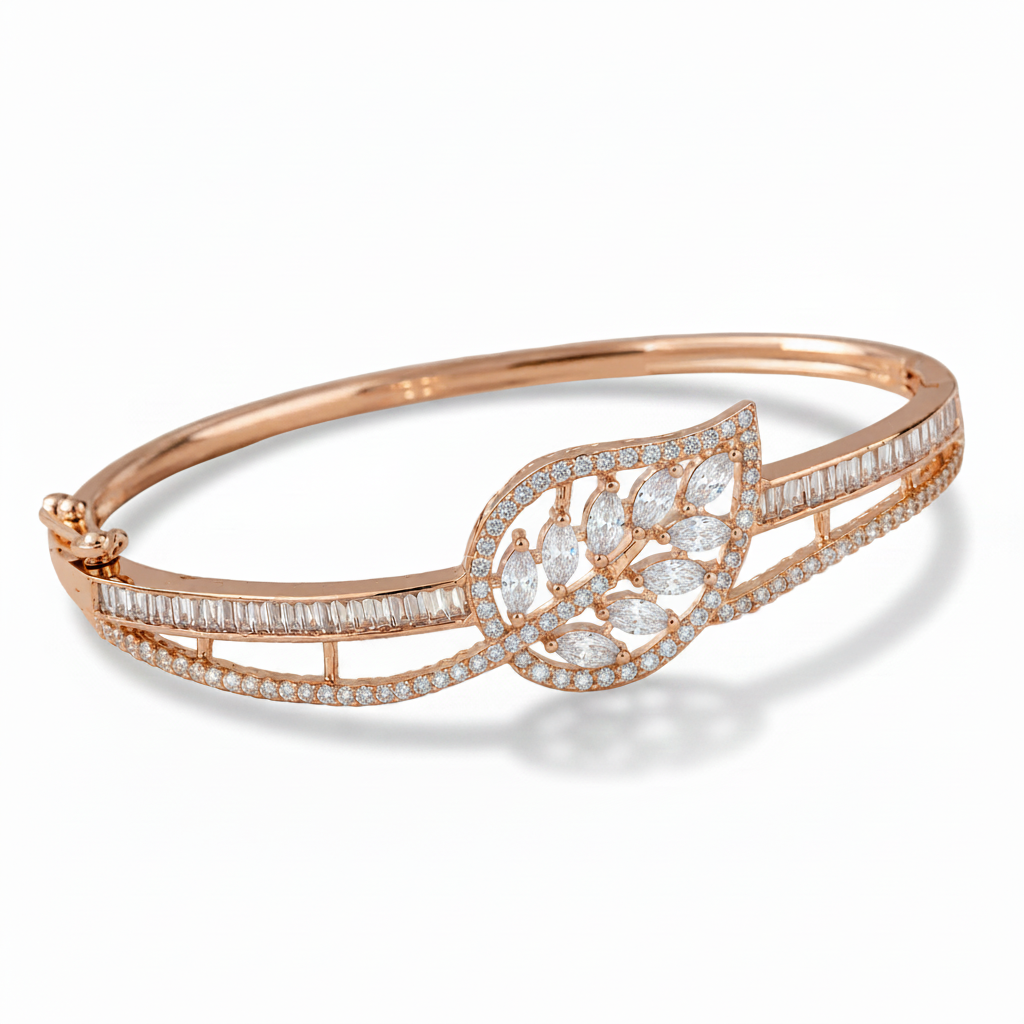Leafy Crystal | White | Rose Gold Plated | Luxury Crystal Bracelet