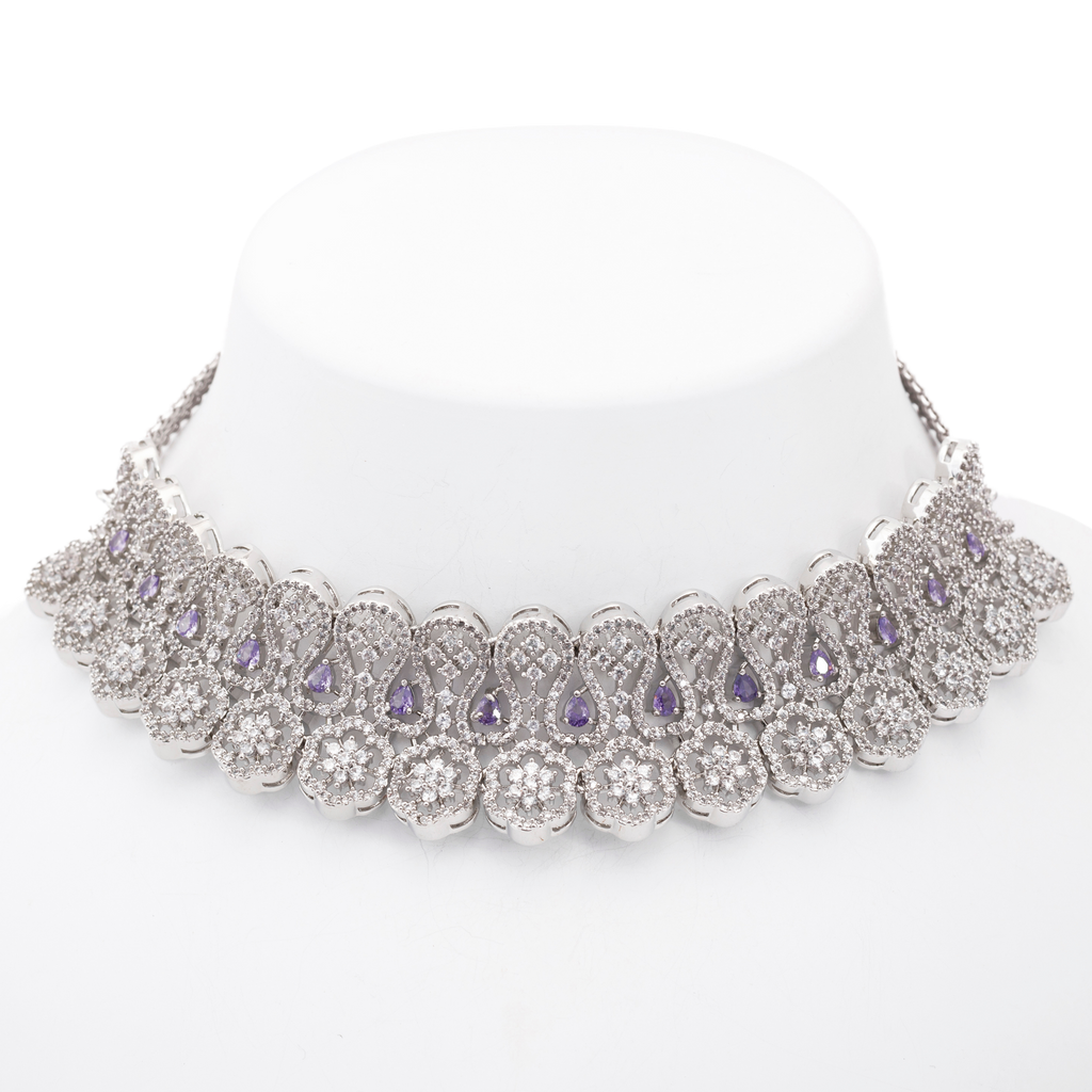 Mellow Clover | Light Amethyst | Luxury CZ Crystal Necklace Set