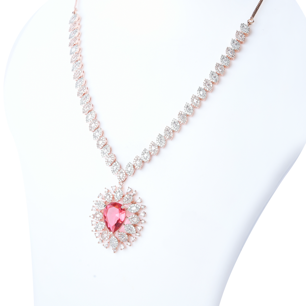Rosy Ancilliary | Premium CZ Crystal Necklace Set