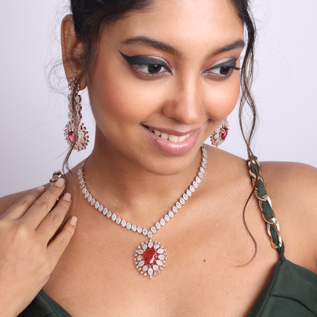Rosy Ancilliary | Premium CZ Crystal Necklace Set