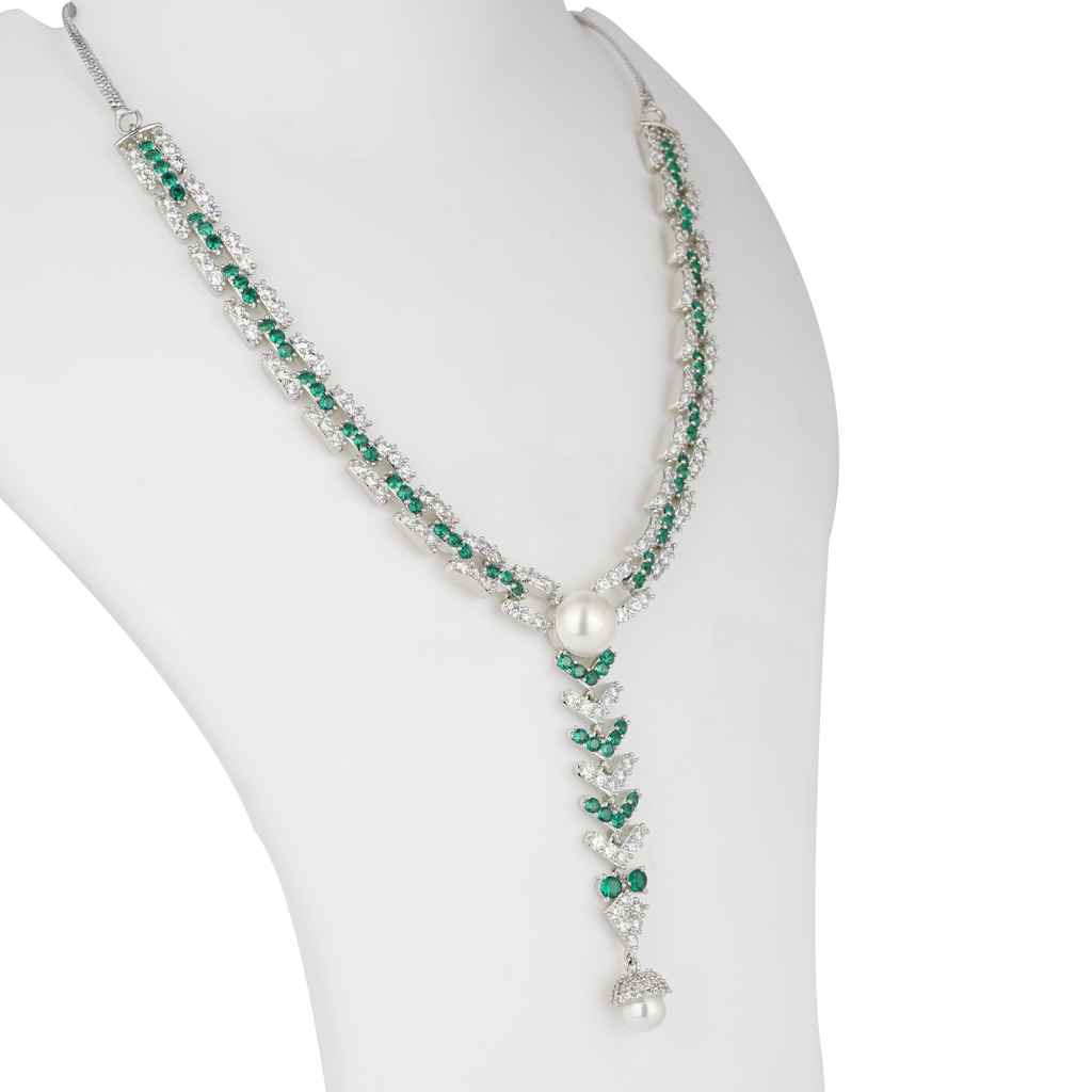 Silver Cascade | Signature CZ Crystal Pearl Necklace Set