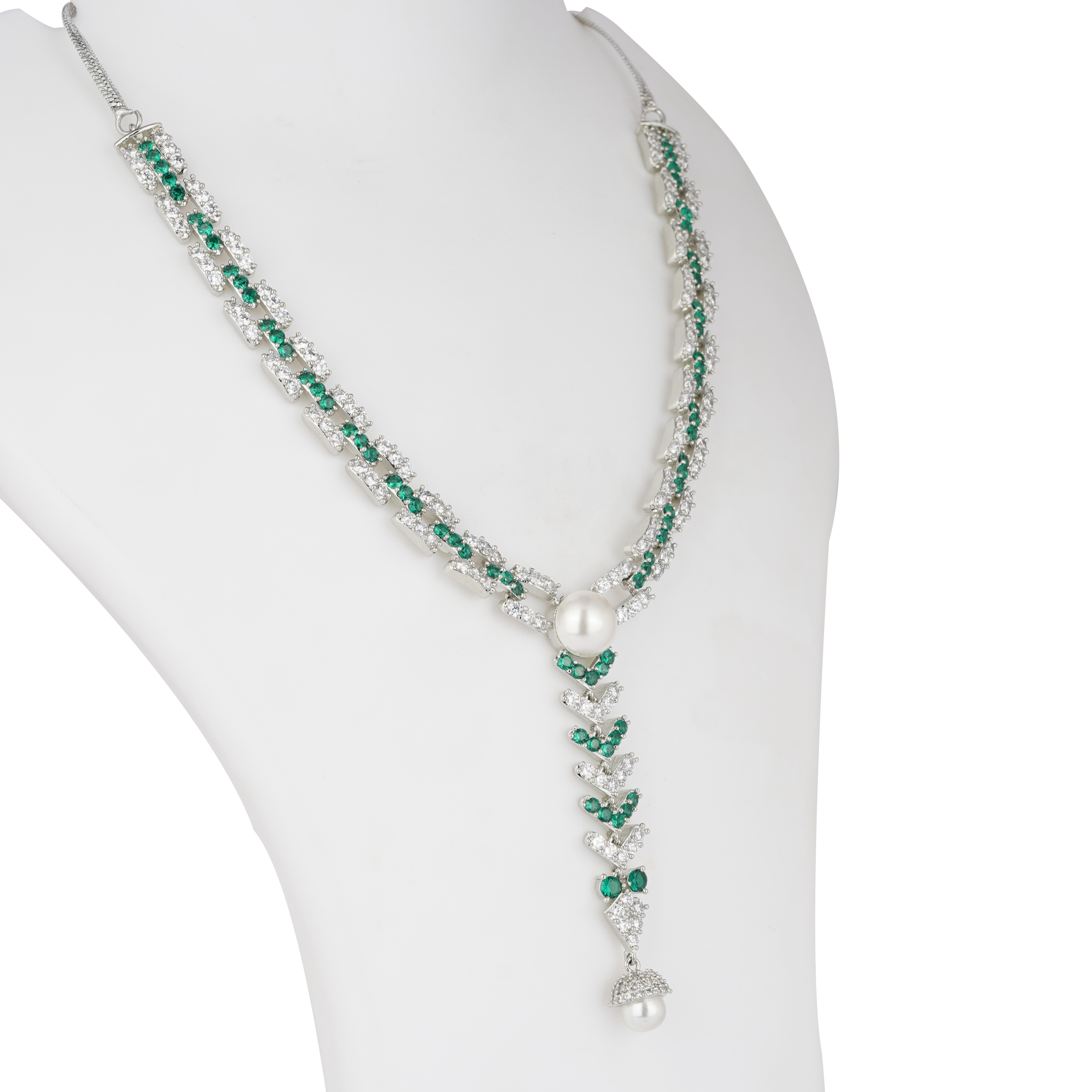 Silver Cascade | Signature CZ Crystal Pearl Necklace Set