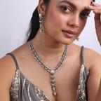 Silver Cascade | Signature CZ Crystal Pearl Necklace Set