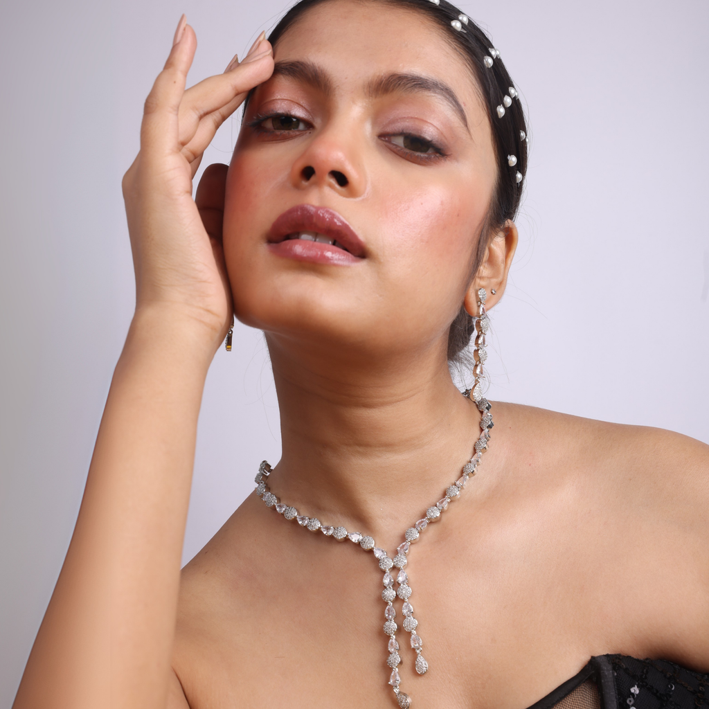 Silver Strands | Premium CZ Crystal Necklace Set