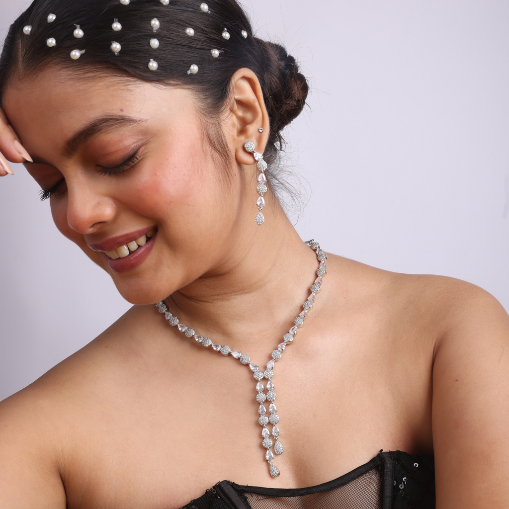 Silver Strands | Premium CZ Crystal Necklace Set