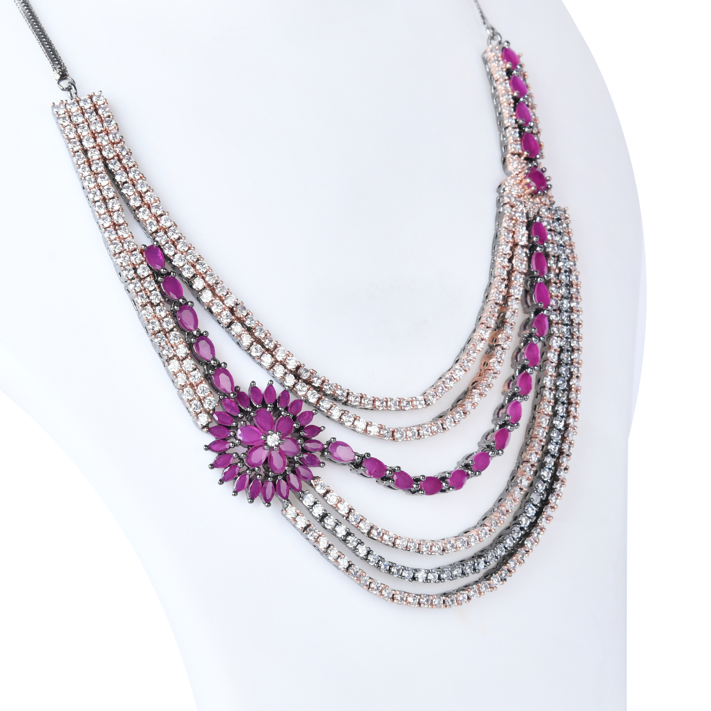 The Jewel Jest | Premium CZ Crystal Matinee Necklace Set