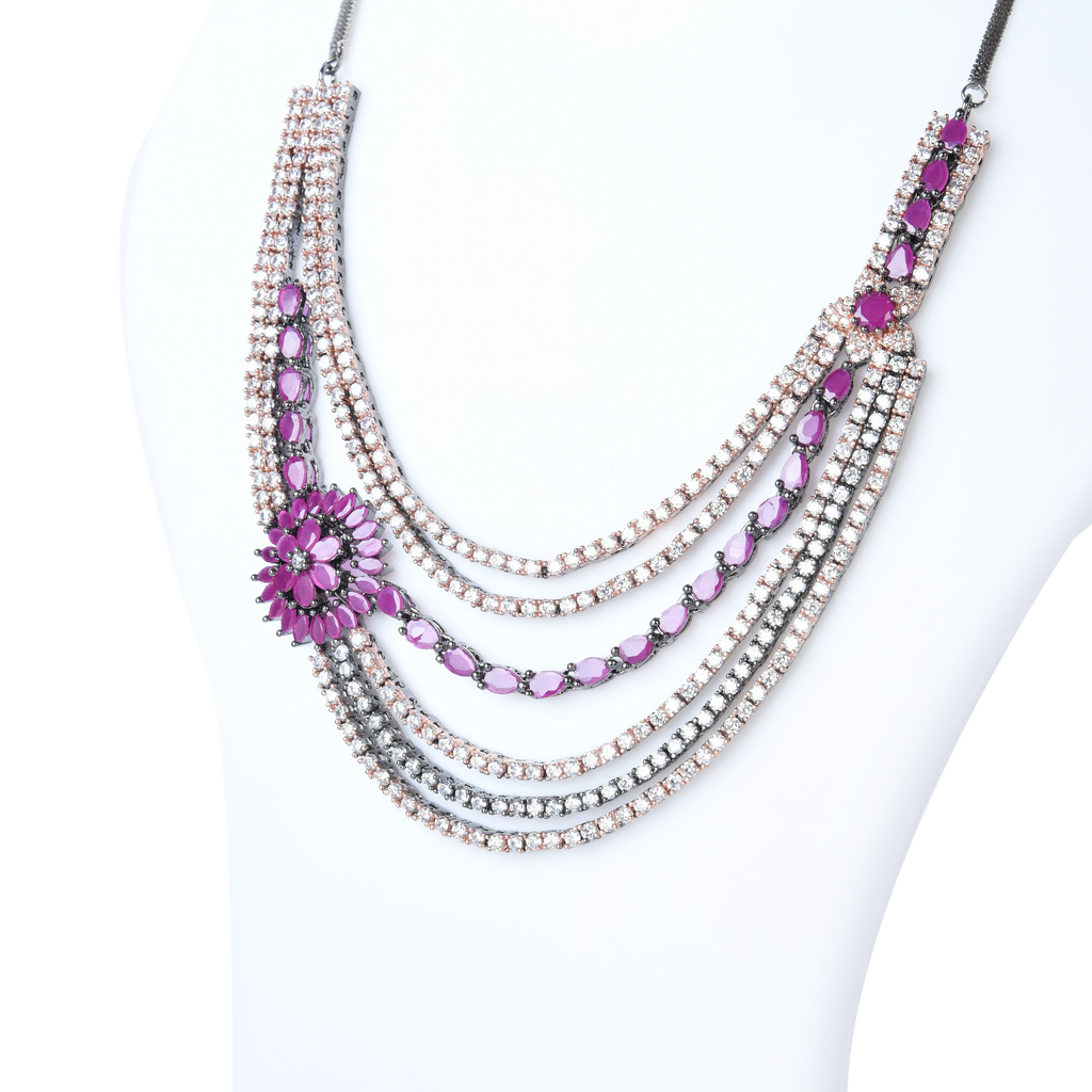The Jewel Jest | Premium CZ Crystal Matinee Necklace Set