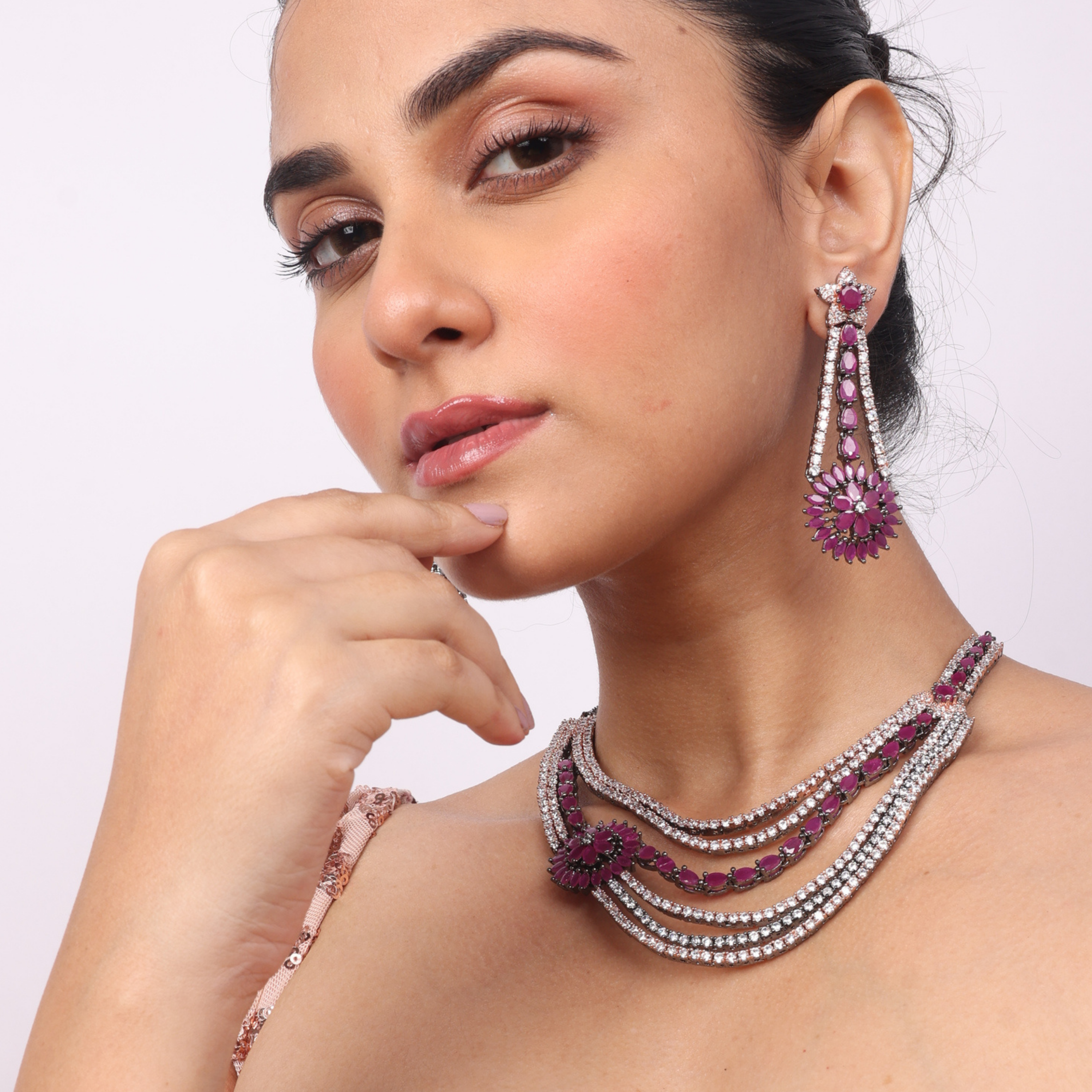 The Jewel Jest | Premium CZ Crystal Matinee Necklace Set