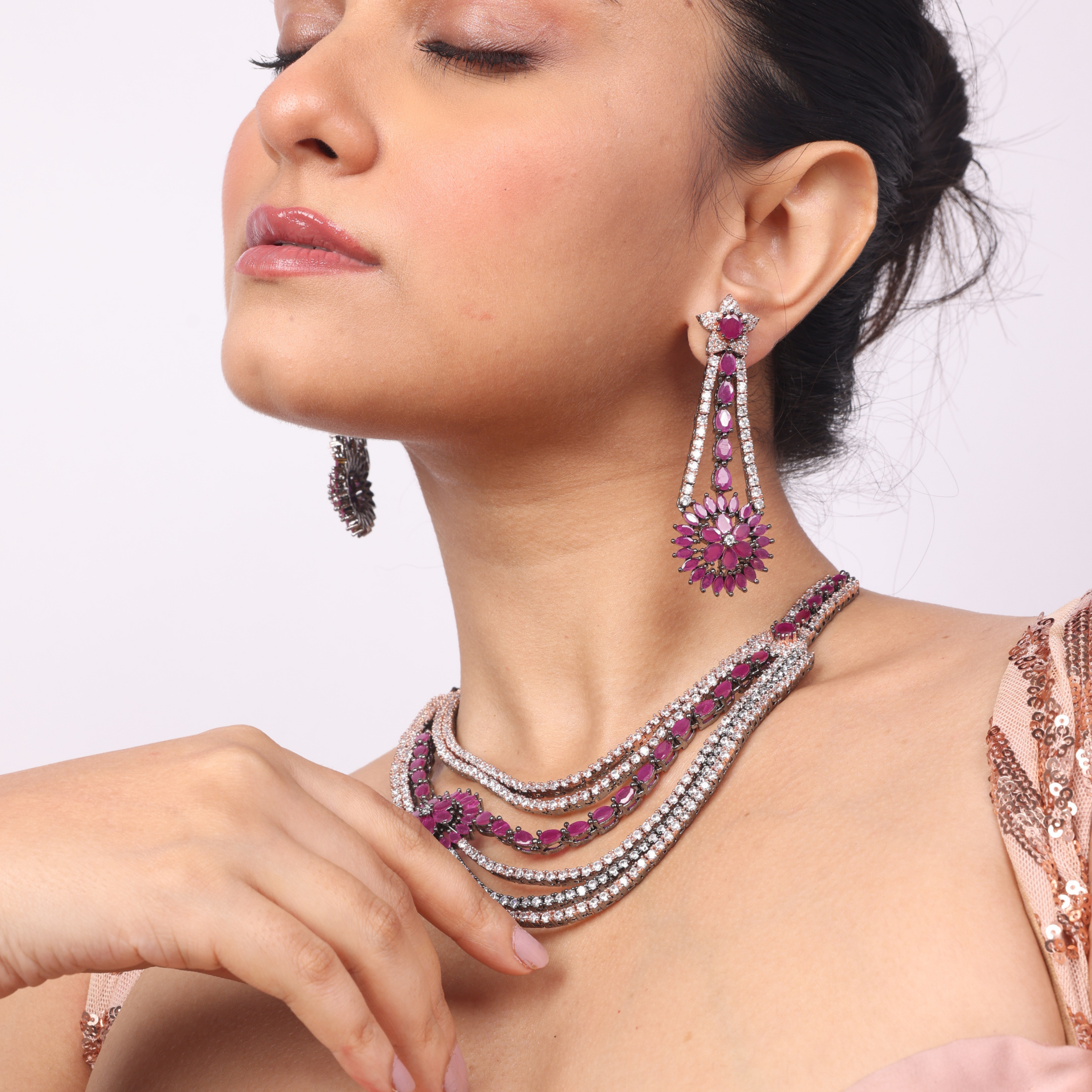 The Jewel Jest | Premium CZ Crystal Matinee Necklace Set