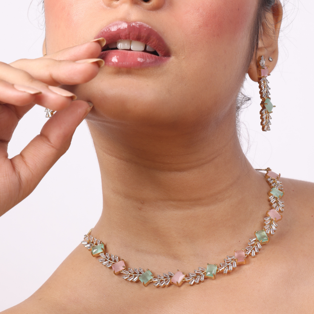 Venusian Rose | Multicolor |  Premium CZ Crystal Necklace Set