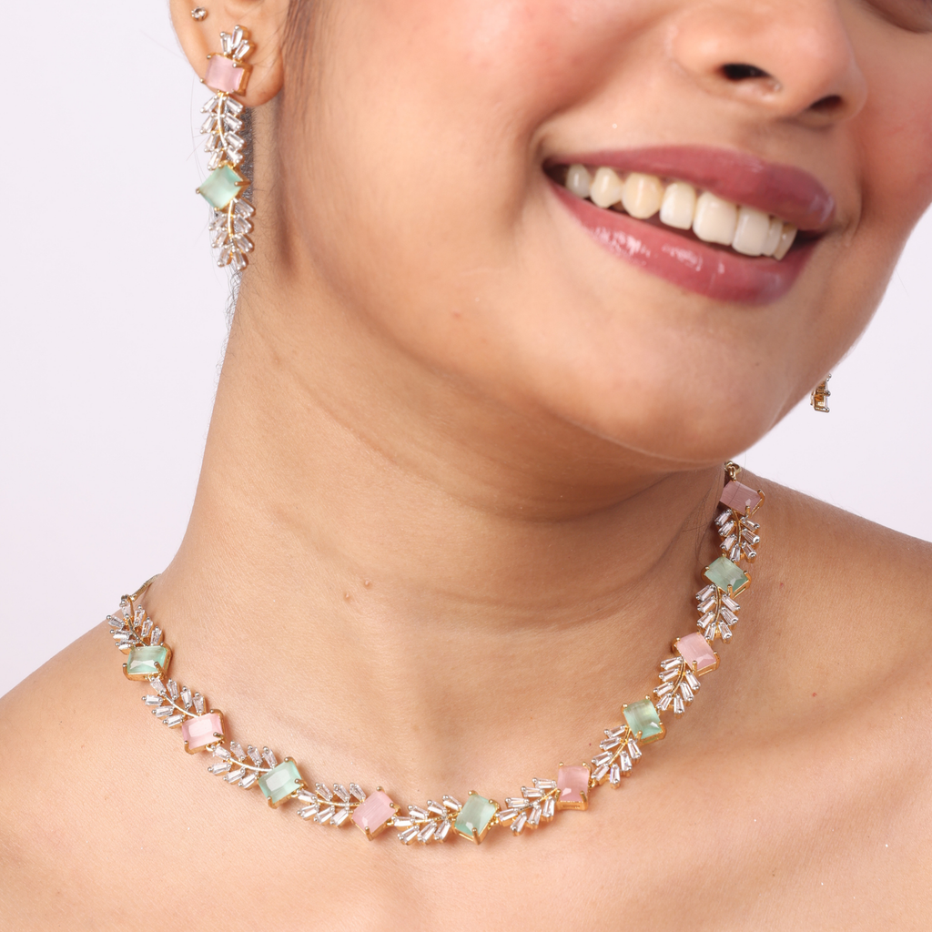 Venusian Rose | Multicolor |  Premium CZ Crystal Necklace Set