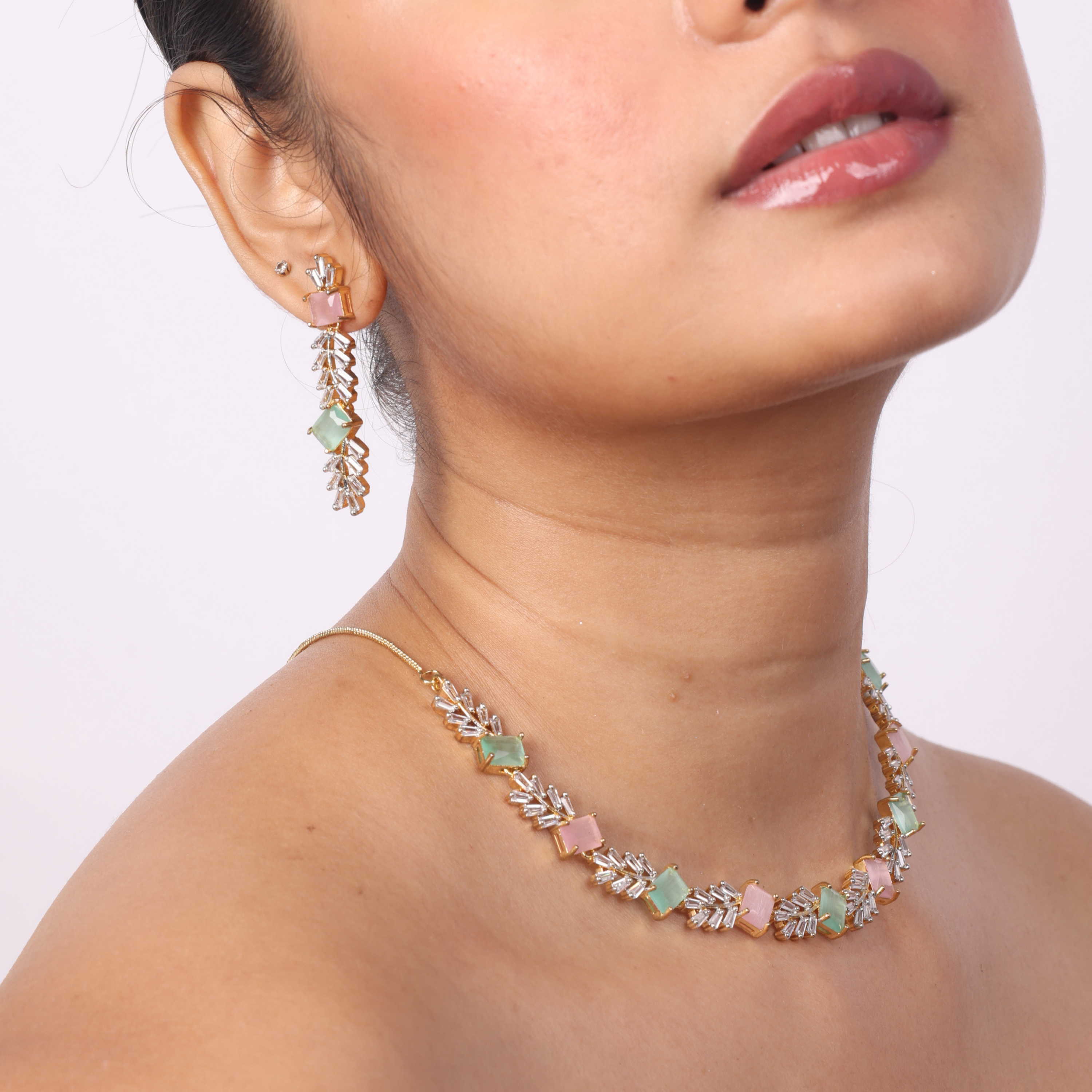 Venusian Rose | Multicolor |  Premium CZ Crystal Necklace Set