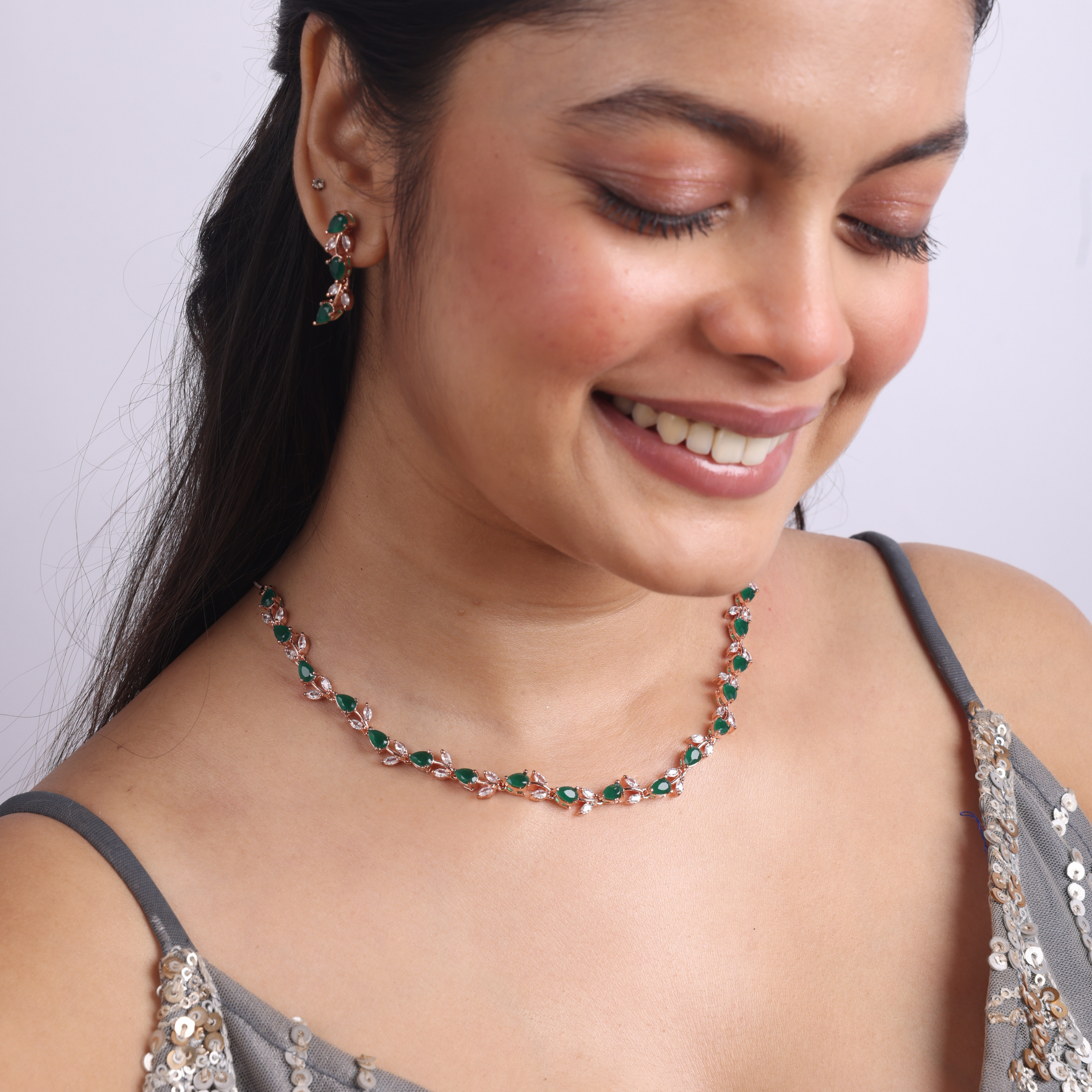 Glided Petal | Premium CZ Crystal Necklace Set