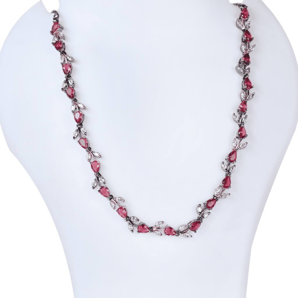 Glided Petal | Garnet | Premium CZ Crystal Necklace Set